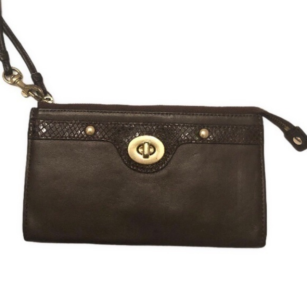 Coach brown leather wristlet clutch bag wallet